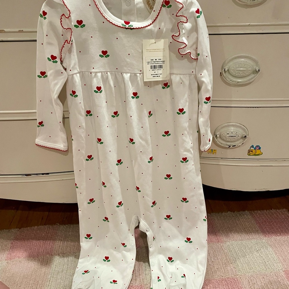 The Beaufort Bonnet Company White and Red Floral Bodysuit 2T